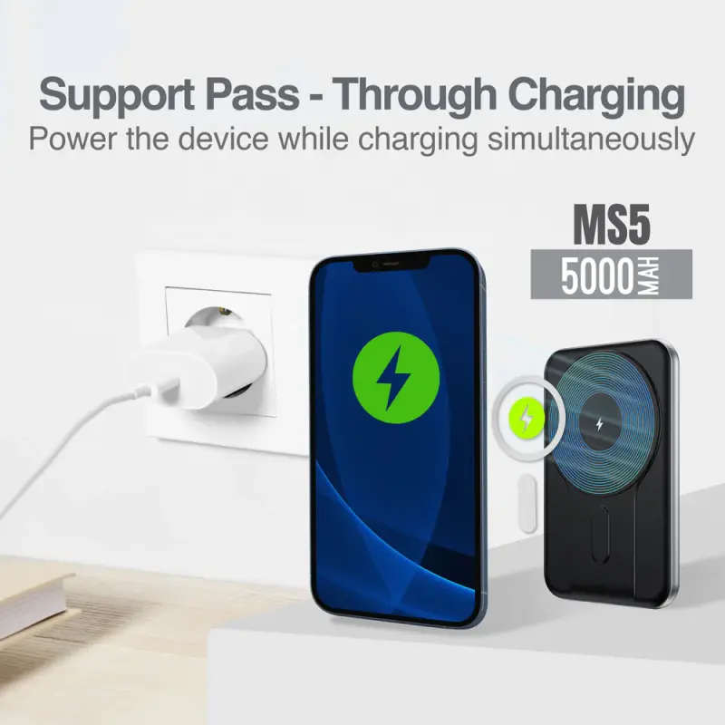BATERÍA EXTERNA MAGNÉTICA MS5 DE 5000MAH DE ALUMINIO ARGPB1160